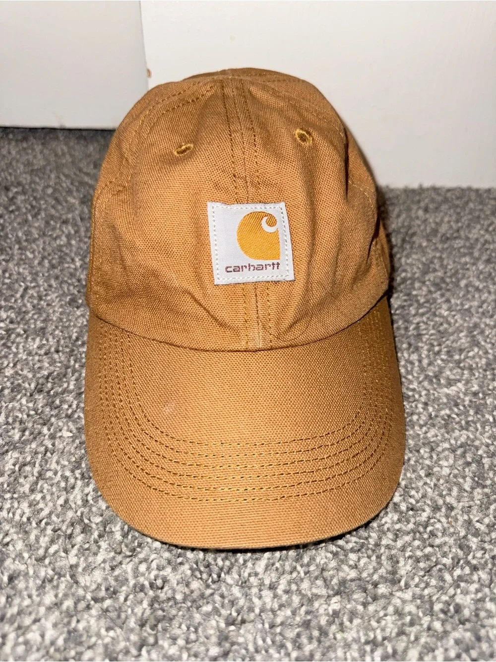 Carhartt Child Hat Adjustable Brown Canvas Unstructured Cap Youth Logo Patch